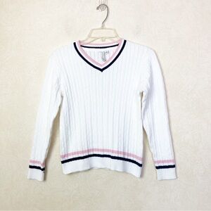 Janie and Jack V-neck Cable Knit Pullover Sweater Preppy White Girl Size 10 New